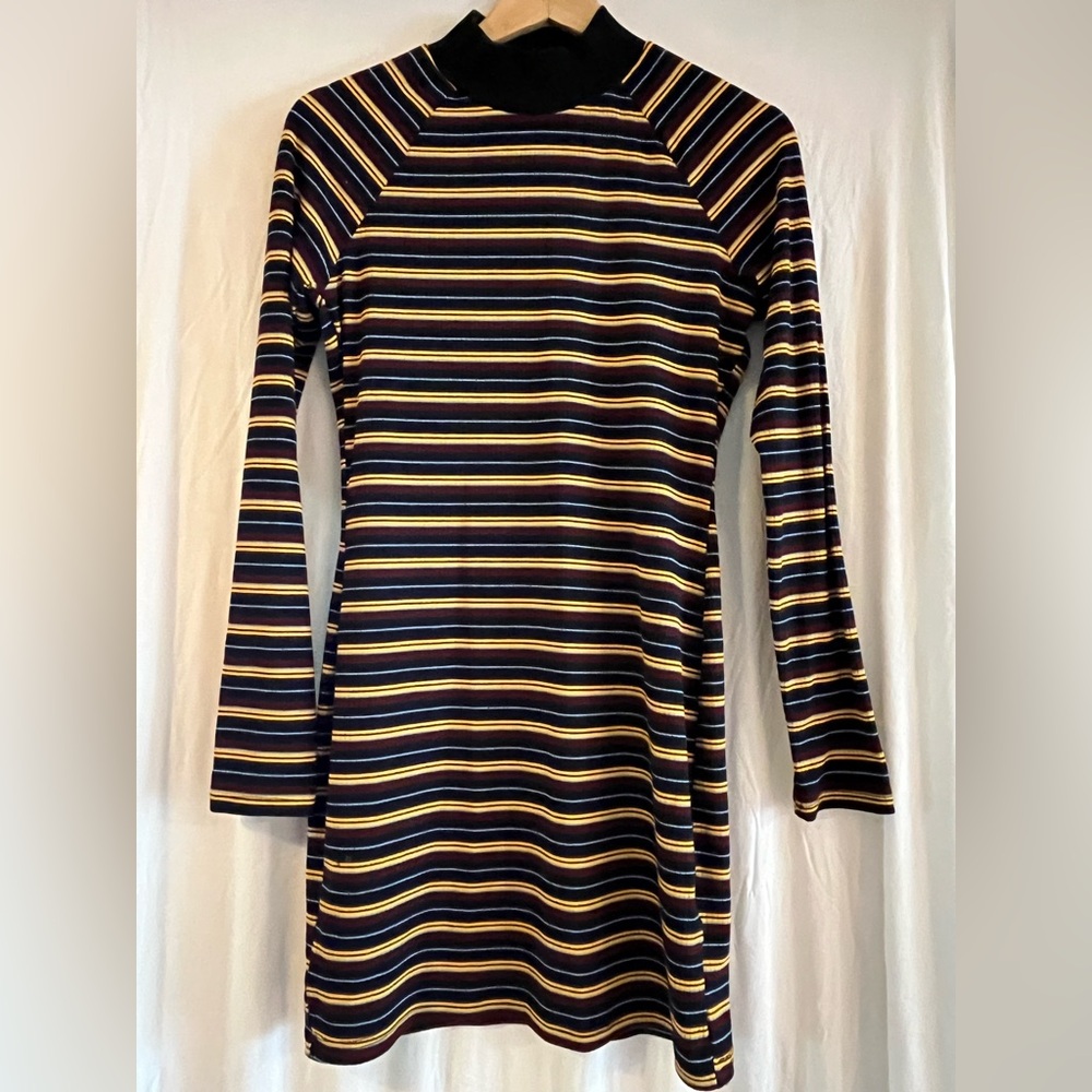 Listicle Black and Gold Sheath Dress with Mock Neck